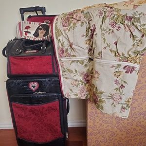 Brighton Rolling Carry-on Luggage & Cosmetics Case - Red w/Black Leather Trim